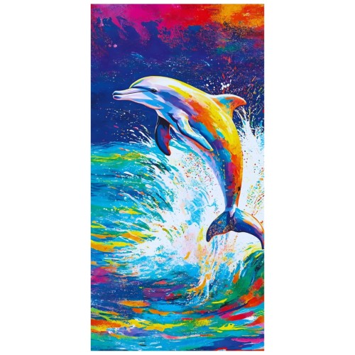 Ręcznik Plażowy Kąpielowy XL 70x140 Malowany Delfin Szybkoschnący H129