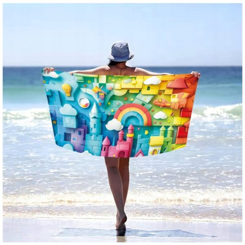 Ręcznik Plażowy Kąpielowy XL 70x140 Zamek Klocki Szybkoschnący H102