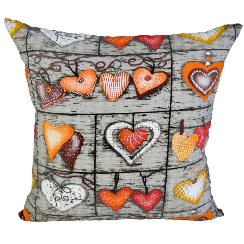 Poszewka 40x40 Kora JAŚ Serca Na Desce Pomarańcz