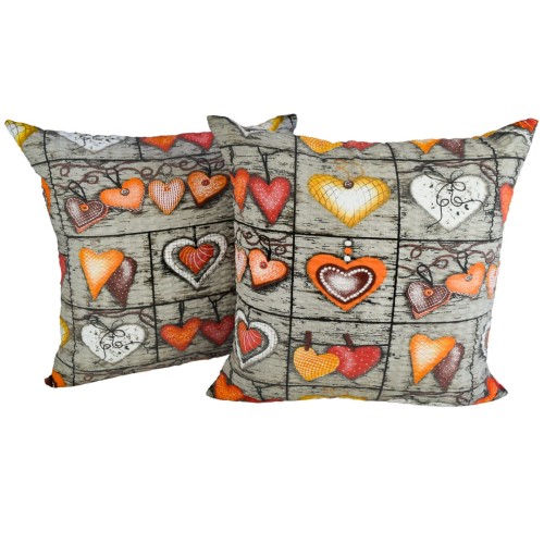 Poszewka 40x40 Kora JAŚ Serca Na Desce Pomarańcz