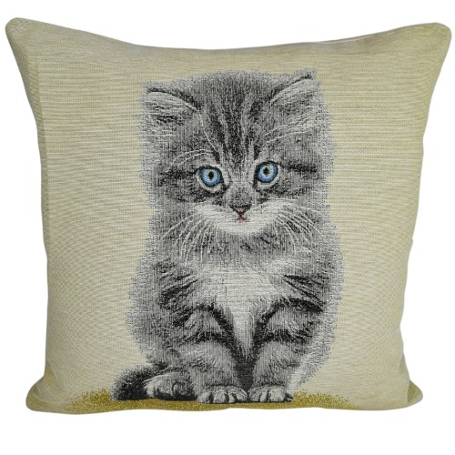 Poszewka Na Poduszkę Gobelinowa 42x42 Szary Kotek