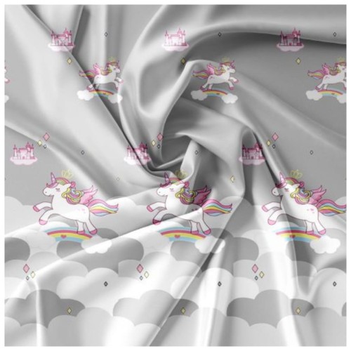 Komplet Pościeli Dziecięcej 3D 140x200 + 1x70/80 Unicorn Szary Satyna Bawełniana 2514