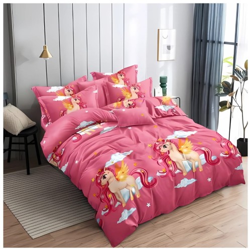 Komplet Pościeli Dziecięcej 3D 140x200 + 1x70/80 Unicorn Różowy Satyna Bawełniana 2509