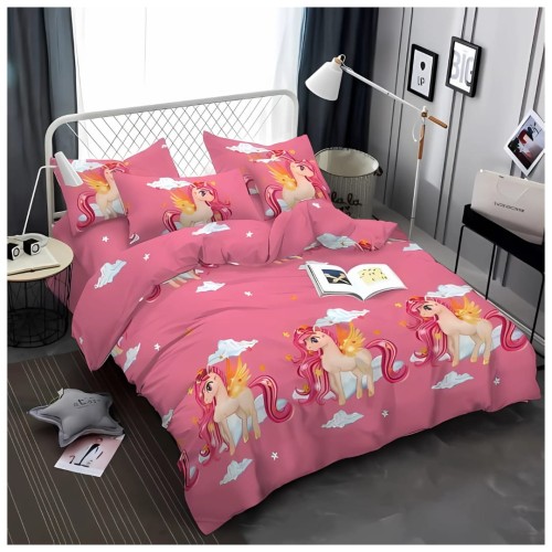 Komplet Pościeli Dziecięcej 3D 140x200 + 1x70/80 Unicorn Różowy Satyna Bawełniana 2509