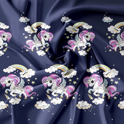 Komplet Pościeli Dziecięcej 3D 140x200 + 1x70/80 Unicorn Granatowy Satyna Bawełniana 2513