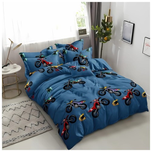 Komplet Pościeli Dziecięcej 3D 140x200 + 1x70/80 Motocross Satyna Bawełniana 2508