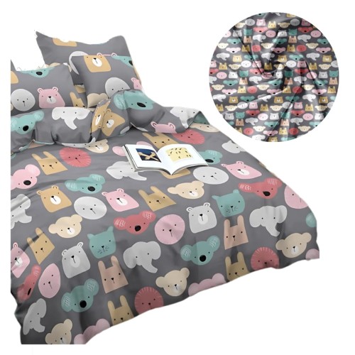 Komplet Pościeli Dziecięcej 3D 140x200 + 1x70/80 Zwierzaki Satyna Bawełniana 2522