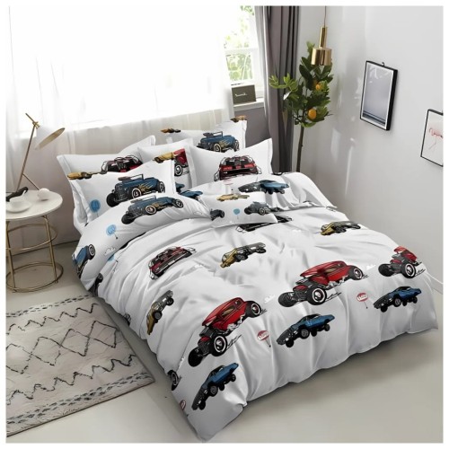 Komplet Pościeli Dziecięcej 3D 140x200 + 1x70/80 Samochody Satyna Bawełniana 2507