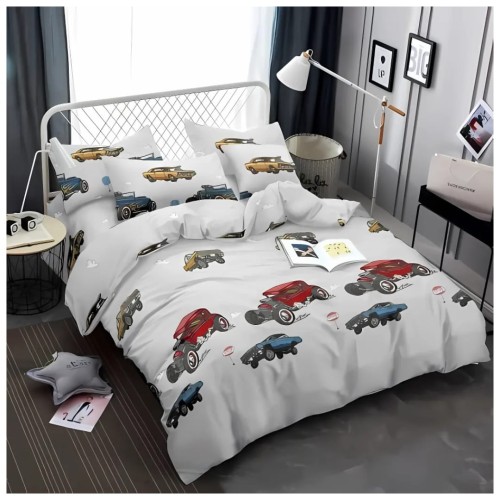 Komplet Pościeli Dziecięcej 3D 140x200 + 1x70/80 Samochody Satyna Bawełniana 2507