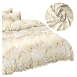 Komplet Pościeli 3D 140x200 + 1x70/80 Złote Liście Satyna Bawełniana 2466