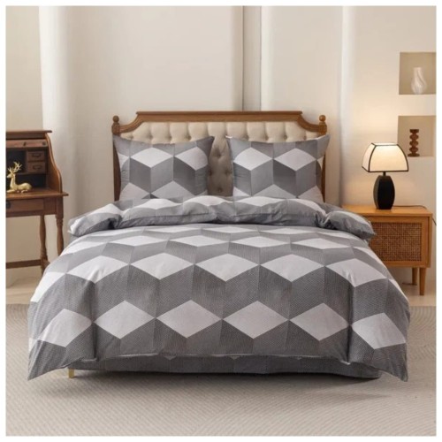 Komplet Pościeli 3D 140x200 + 1x70/80 Geometria Satyna Bawełniana 3040