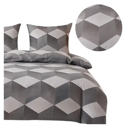 Komplet Pościeli 3D 140x200 + 1x70/80 Geometria Satyna Bawełniana 3040