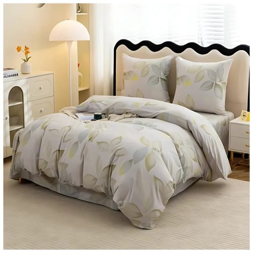 Komplet Pościeli 3D 140x200 + 1x70/80 Listki Satyna Bawełniana 3099