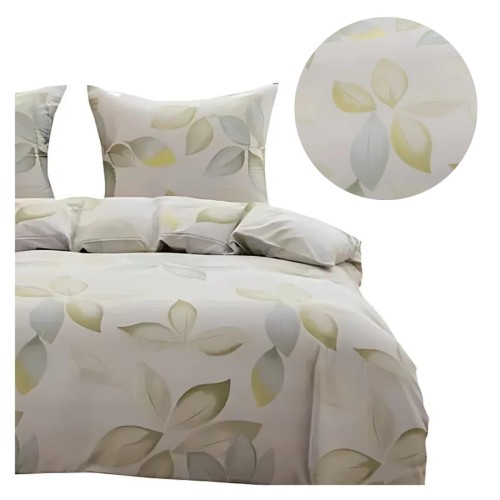 Komplet Pościeli 3D 140x200 + 1x70/80 Listki Satyna Bawełniana 3099