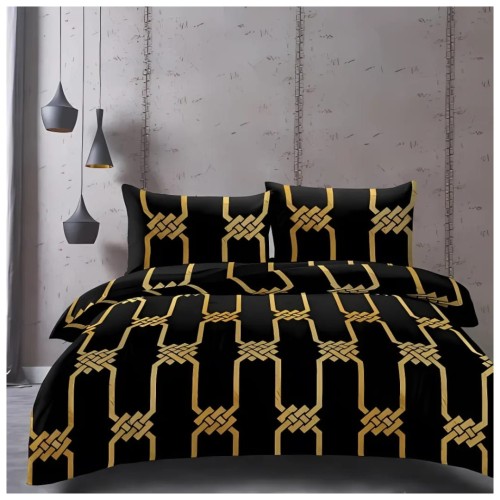 Komplet Pościeli 3D 140x200 + 1x70/80 Złote Ornamenty Satyna Bawełniana 2450