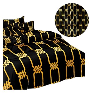 Komplet Pościeli 3D 140x200 + 1x70/80 Złote Ornamenty Satyna Bawełniana 2450