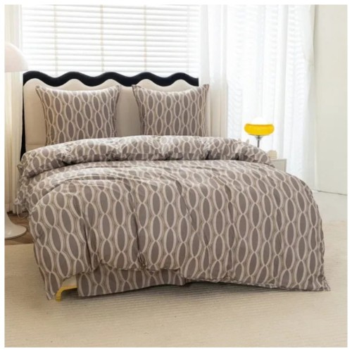 Komplet Pościeli 3D 140x200 + 1x70/80 Elegancka Symetria Satyna Bawełniana 3044