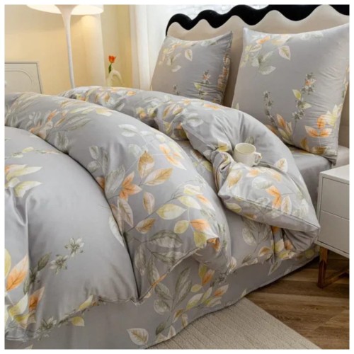 Komplet Pościeli 3D 140x200 + 1x70/80 Delikatne Liście Satyna Bawełniana 3098