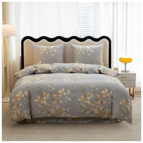 Komplet Pościeli 3D 140x200 + 1x70/80 Delikatne Liście Satyna Bawełniana 3098