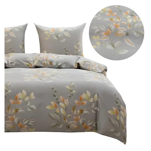 Komplet Pościeli 3D 140x200 + 1x70/80 Delikatne Liście Satyna Bawełniana 3098