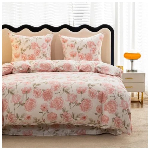 Komplet Pościeli 3D 140x200 + 1x70/80 Delikatne Róże Satyna Bawełniana 3092