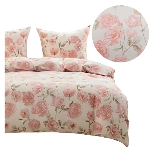 Komplet Pościeli 3D 140x200 + 1x70/80 Delikatne Róże Satyna Bawełniana 3092