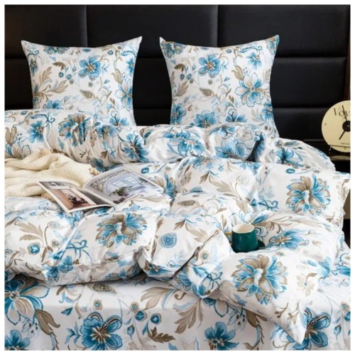Komplet Pościeli 3D 140x200 + 1x70/80 Błękitny Ogród Satyna Bawełniana 3106