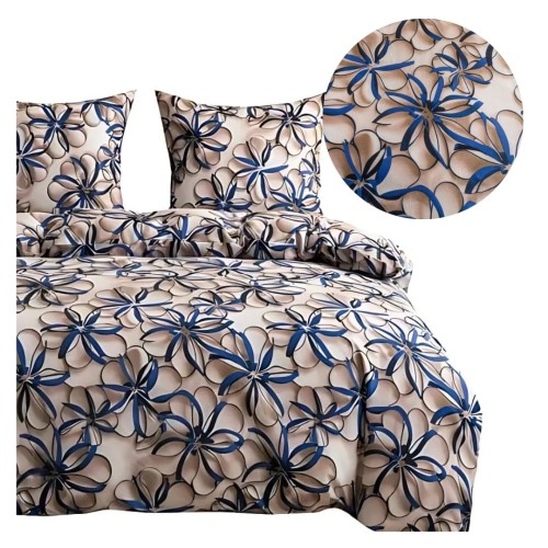 Komplet Pościeli 3D 140x200 + 1x70/80 Kwiatowy Wir Satyna Bawełniana 3123