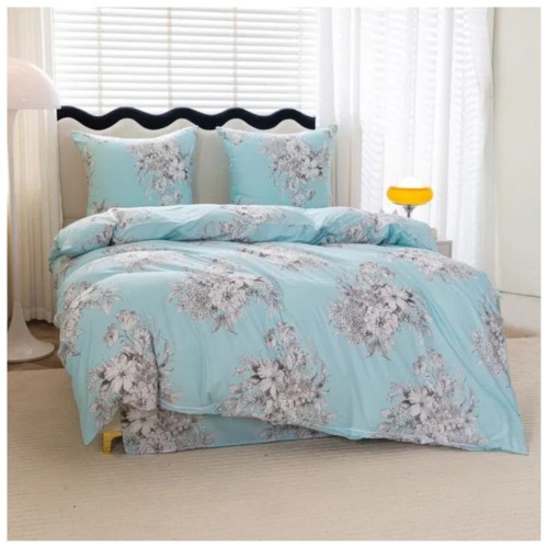 Komplet Pościeli 3D 140x200 + 1x70/80 Błękitny Bukiet Satyna Bawełniana 3051