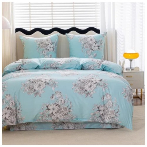 Komplet Pościeli 3D 140x200 + 1x70/80 Błękitny Bukiet Satyna Bawełniana 3051