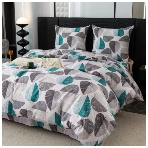 Komplet Pościeli 3D 160x200 + 2x70/80 Stylowe Liście Satyna Bawełniana 3084
