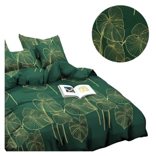 Komplet Pościeli 3D 160x200 + 2x70/80 Liściasty Raj Satyna Bawełniana 2226