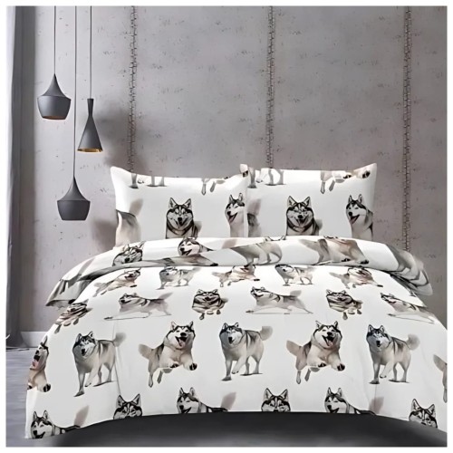 Komplet Pościeli 3D 160x200 + 2x70/80 Husky Satyna Bawełniana 2703