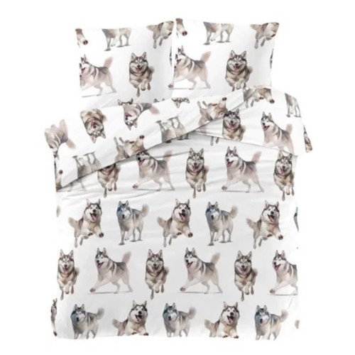 Komplet Pościeli 3D 160x200 + 2x70/80 Husky Satyna Bawełniana 2703