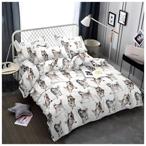 Komplet Pościeli 3D 160x200 + 2x70/80 Husky Satyna Bawełniana 2703