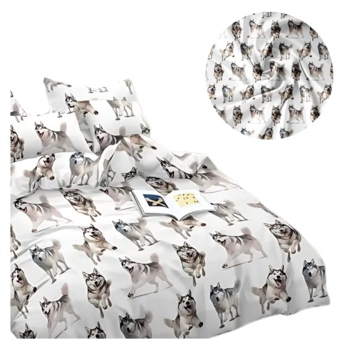 Komplet Pościeli 3D 160x200 + 2x70/80 Husky Satyna Bawełniana 2703