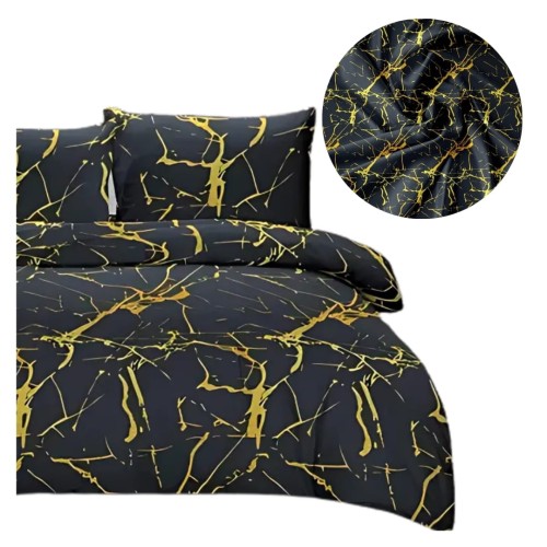 Komplet Pościeli 3D 160x200 + 2x70/80 Czarna Elegancja Satyna Bawełniana 2452
