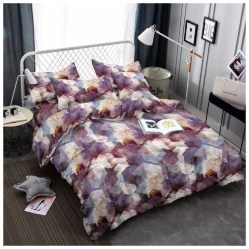 Komplet Pościeli 3D 160x200 + 2x70/80 Geometryczna Mozaika Satyna Bawełniana 2544
