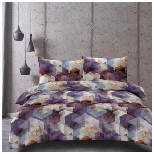 Komplet Pościeli 3D 160x200 + 2x70/80 Geometryczna Mozaika Satyna Bawełniana 2544