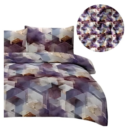 Komplet Pościeli 3D 160x200 + 2x70/80 Geometryczna Mozaika Satyna Bawełniana 2544