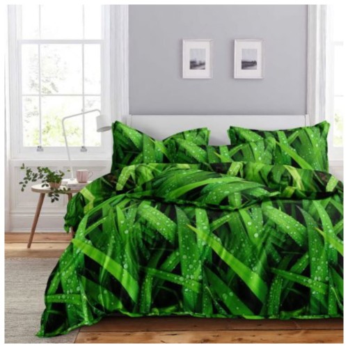 Komplet Pościeli 3D 160x200 + 2x70/80 Soczysta Zieleń Satyna Bawełniana 2699