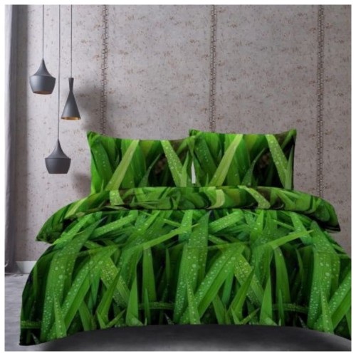 Komplet Pościeli 3D 160x200 + 2x70/80 Soczysta Zieleń Satyna Bawełniana 2699