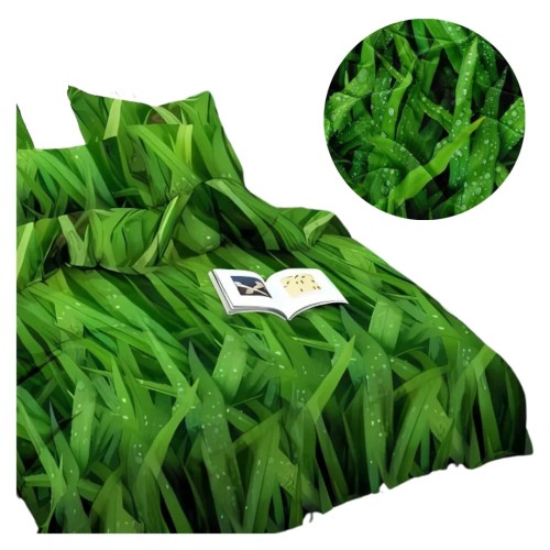 Komplet Pościeli 3D 160x200 + 2x70/80 Soczysta Zieleń Satyna Bawełniana 2699