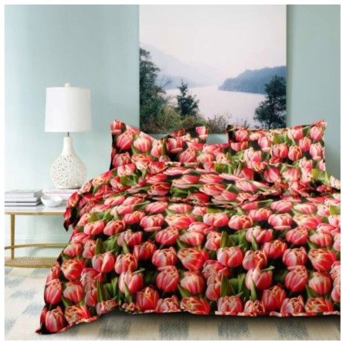 Komplet Pościeli 3D 160x200 + 2x70/80 Tulipany Satyna Bawełniana 2701