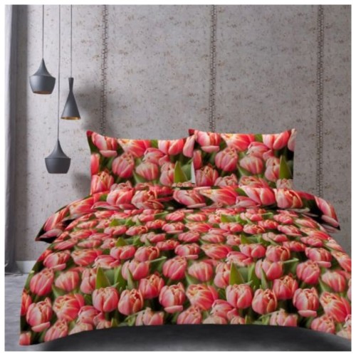 Komplet Pościeli 3D 160x200 + 2x70/80 Tulipany Satyna Bawełniana 2701