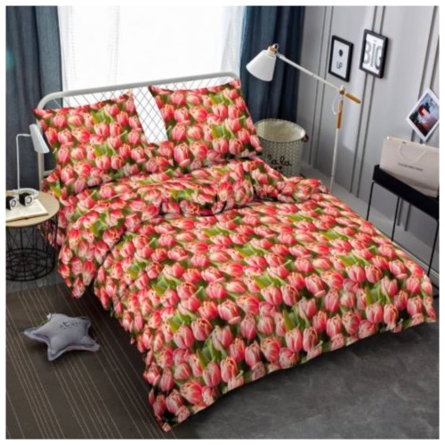 Komplet Pościeli 3D 160x200 + 2x70/80 Tulipany Satyna Bawełniana 2701