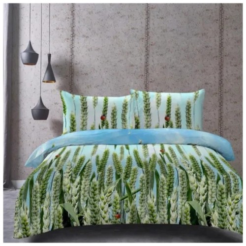 Komplet Pościeli 3D 160x200 + 2x70/80 Zielona Pszenica Satyna Bawełniana 2698