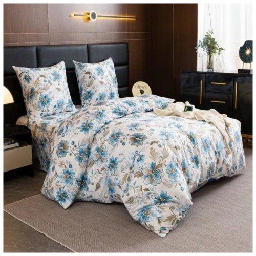 Komplet Pościeli 3D 220x200 + 2x70/80 Błękitny Ogród Satyna Bawełniana 3106