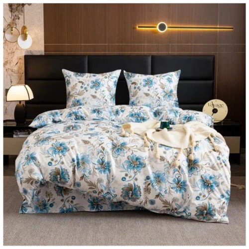 Komplet Pościeli 3D 220x200 + 2x70/80 Błękitny Ogród Satyna Bawełniana 3106