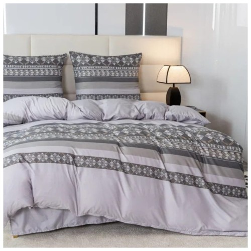 Komplet Pościeli 3D 220x200 + 2x70/80 Szara Elegancja Satyna Bawełniana 2791